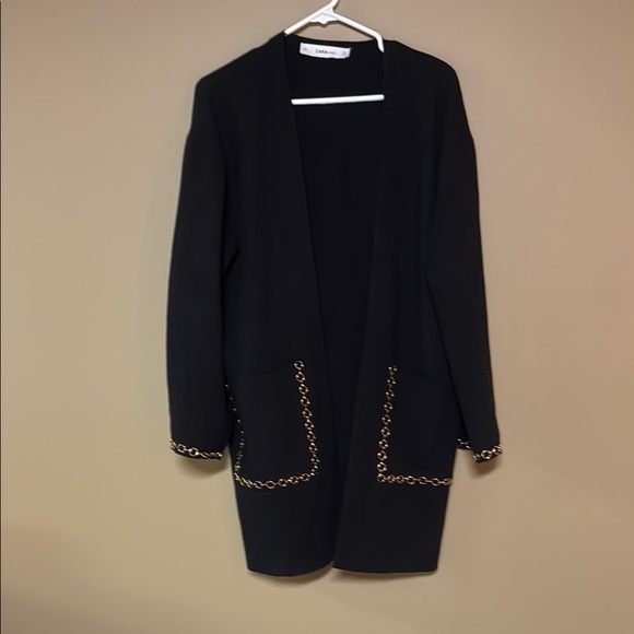 Zara Knit Black Knee length jacket.  Like New. - Picture 1 of 7